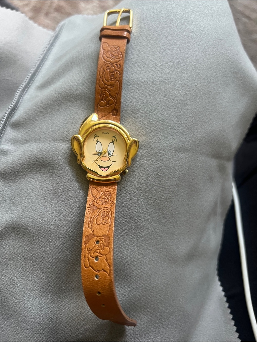Timex Gold-Tone Disney Dopey  Watch with Brown Embossed Strap